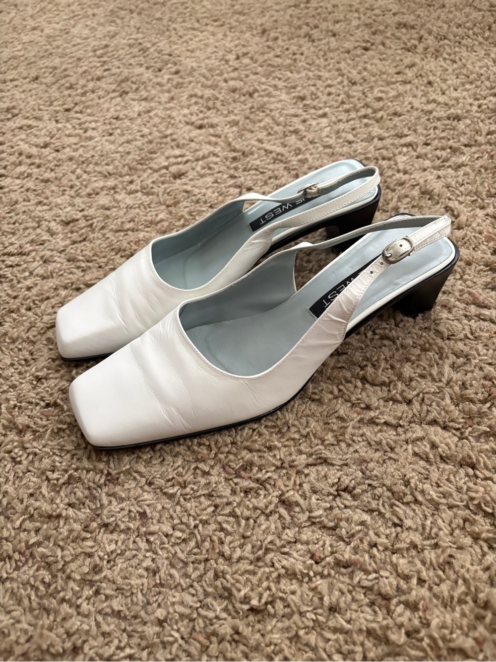 Nine West Leather White Square-Toe Slingback Heels Size 7.5 Classy Elegant Heels